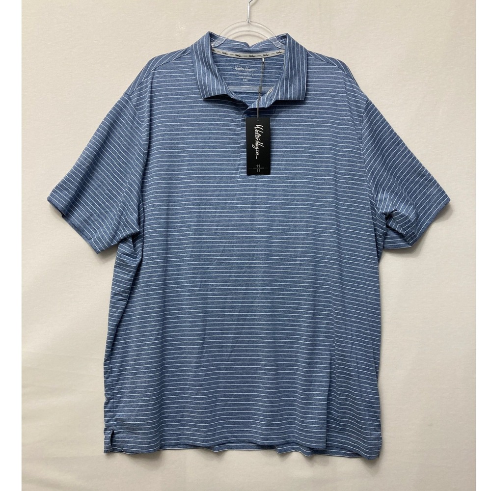 New Walter Hagen Golf Polo XXL Blue Striped Performance Short Sleeve Shirt